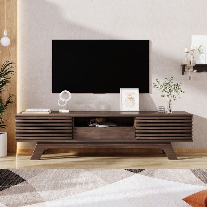 URBAN MEUBLE Meuble TV vintage rétro effet bois avec tiroir 2 portes