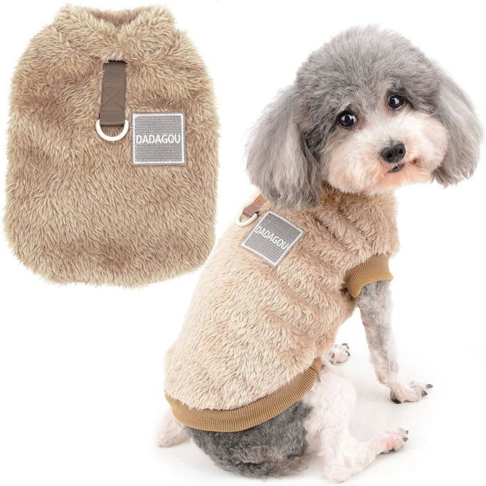 Meilleurs prix pour Manteau dhiver pour petits chiens - VETOBIOL - Polaire pelucheux - Anneau en D pour harnais - Marron - Taille S