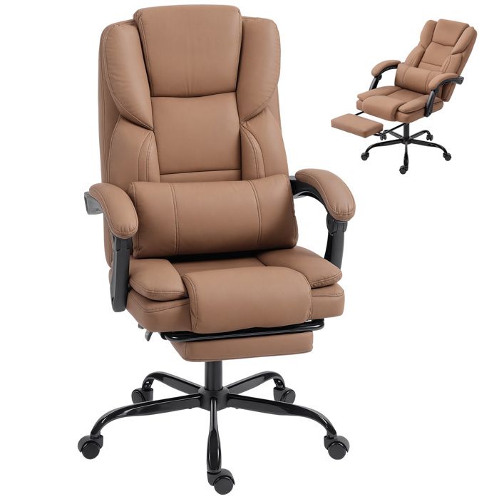 Chaise de bureau - HOMCOM - dossier inclinable hauteur réglable soutien lombaire - cuir synthétique - 65x67x111-119cm - marron