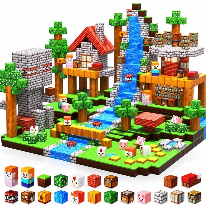 Bloc Magnetique 150Pcs Minecraft Construction 3D Jeu de Construction Magnétique Jouets pour Garçons