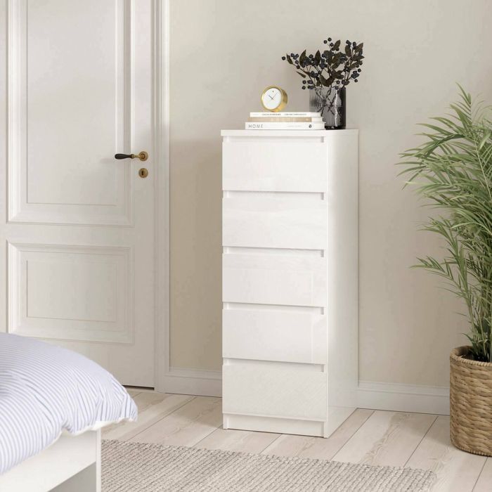 Commode Achaldi Dmora en Bois Laminé Blanc Brillant 40x50x111.3h cm Commode Achaldi Dmora en Bois Laminé Blanc Brillant 40x50x111.3h cm