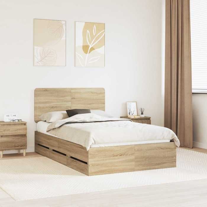 Marron Cadre de lit moderne SARAZYJ Lit chambre Chêne Sonoma 120 x 200 cm Bois Ingénierie E4164
