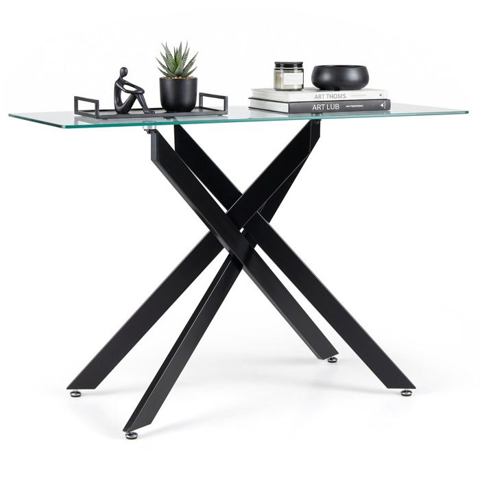 COSTWAY Table Console pour Entrée en Verre Trempé Transparent Cadre en Métal Robustes L115 x l45 x H78 CM Noir