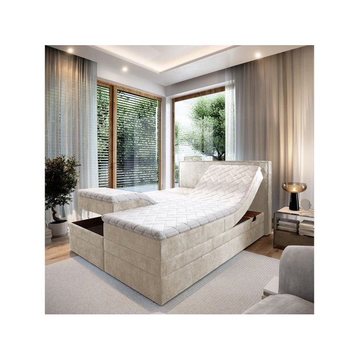 Lit adulte 160x200 POSITANO - ensemble relaxation électrique en tissu beige