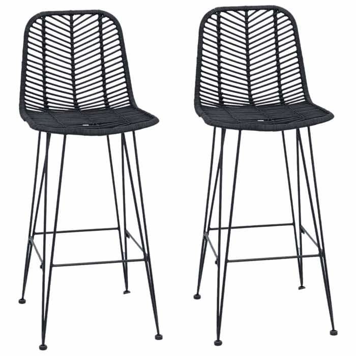 SALE 2026Chaise Haute de Bar pour Cuisine Salon Café Noir - Lot de 2 Chaise de bar Noir 445x53x111cm Rotin et métal445x53x111