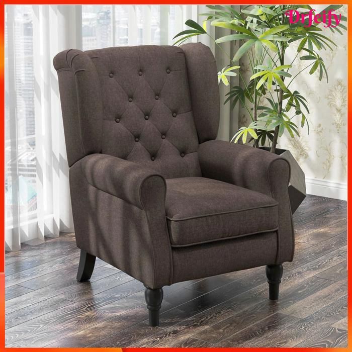 Fauteuil de salon - AKOZON - 12390 - Dossier capitonné - Pieds en bois courbés - Assise large confort