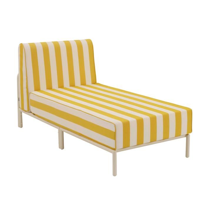 Méridienne rayée pour salon de jardin modulable en tissu jaune