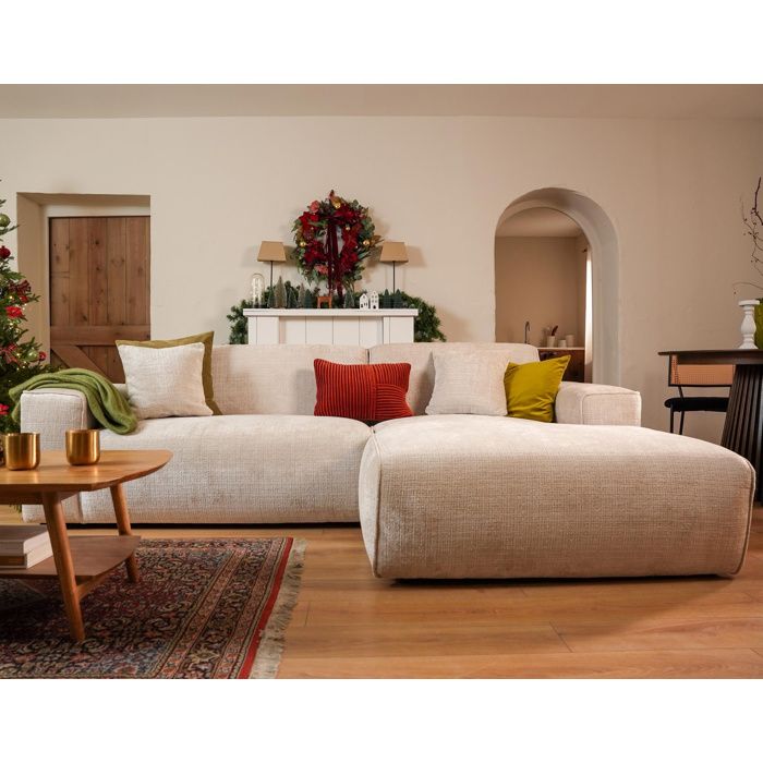 Lison - Canapé dangle droit 4 places en velours texturé - Beige