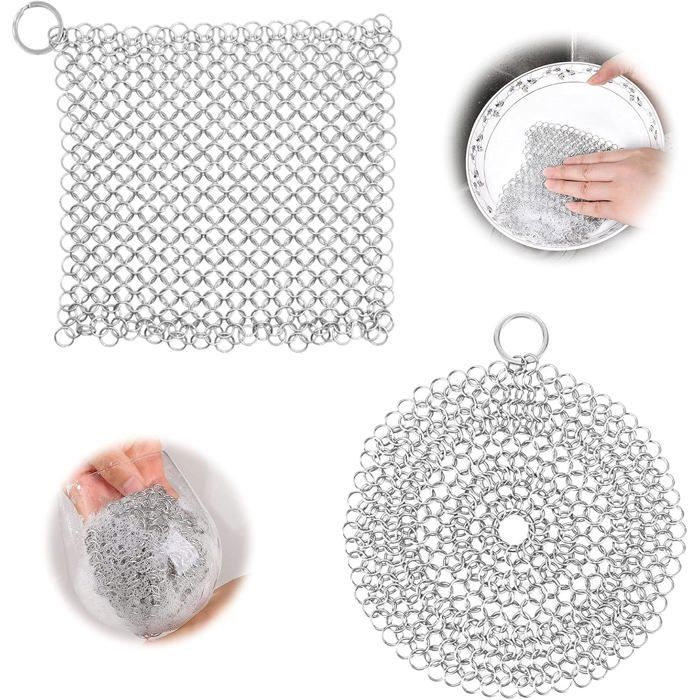 Lot 2 Éponges Nettoyage Fonte Acier Inox Tampon Récurer pour Poêles Plaques et Woks Formes Ronde et Carrée 125mm Label