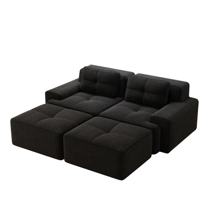 VLIVRA Canapé modulaire 2 places - avec assise profonde et modules flexibles - pour salon - en velours côtelé - noir