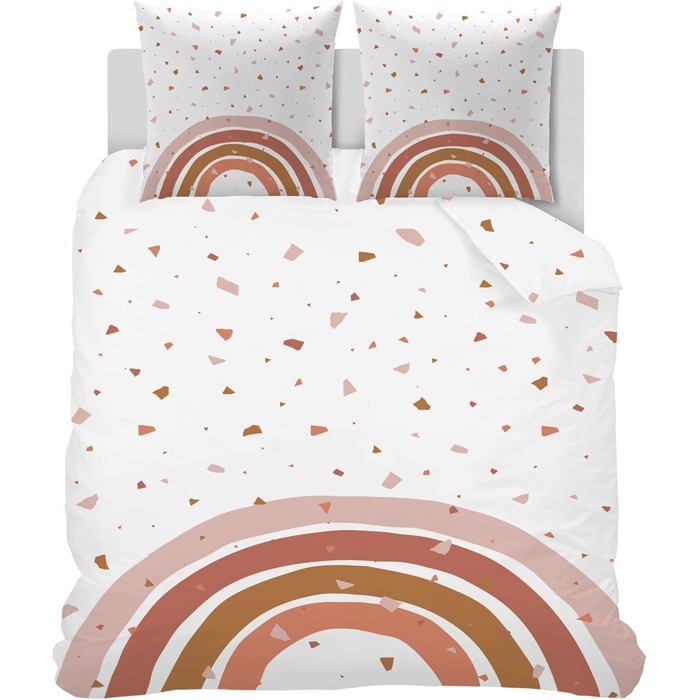 Housse de Couette 140x200cm Enfant 1 Personne Fille Arc-en-Ciel Parure de Lit Imprimée Motif Microfibre avec Fermeture Eclair