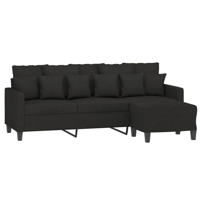 Antitaches Canapé à 3 places Scandinave - LEMONTREE - pour salon - avec repose-pieds Noir 180cm Tissu Size globales:198x77x80cm 7094