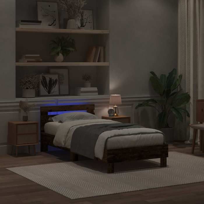 Structure de lit adulte - 1 PERSONNE - Cadre de lit avec LED - Bois Ancien - 90x190cm - Bois dingénierie 957 119528111