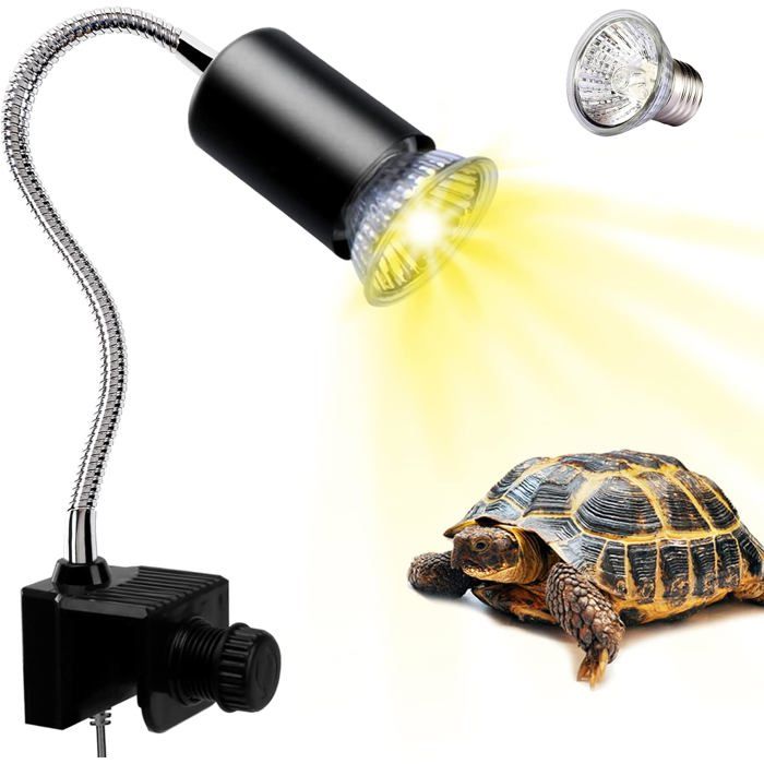 Lampe chauffante reptiles amphibiens - Ampoule basking 50W UVA UVB pince pivotante 360° - Halogène tortue serpent caméléon