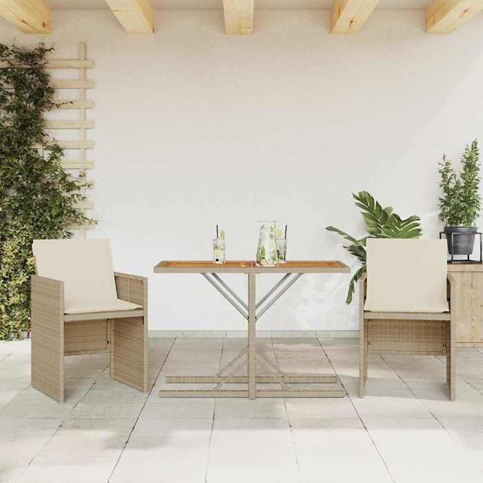 VIDAXL Ensemble Table bar avec chaises (3 pcs) - ANTI-UV - + coussins - beige résine tressée 105x51x72 cm M8871