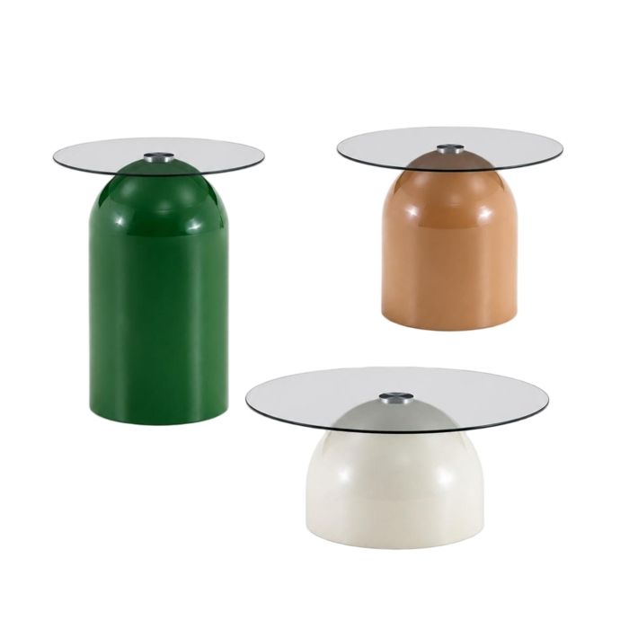Table basse ronde en verre-Set de 3-Table basse moderne pour salon-chambre à coucher-décoration dintérieur bureau-vert+beige+blanc