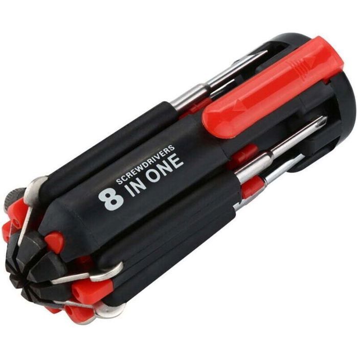 Tournevis multifonction 8 en 1 - Lampe torche intégrée 6 embouts CRV - Bricolage et cuisine