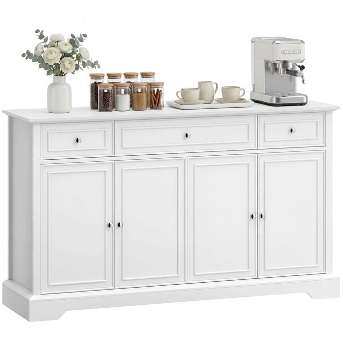 Buffet de salon - MINIMAL - 3 tiroirs 4 portes - Blanc - Fermeture douce - Étagères réglables Buffet de salon - MINIMAL - 3 tiroirs 4 portes - Blanc - Fermeture douce - Étagères réglables