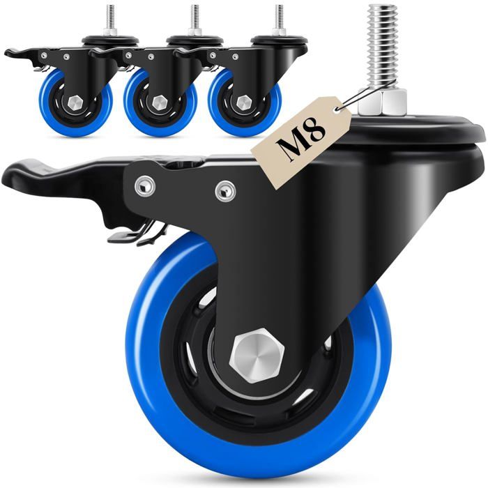 75Mm Roulette Pour Meubles Tige Fileté M8x1 25X 25Mm Silencieuses Roulettes Etendoir Capacité 500Kg 360 Degrés Roulette Pivotantes