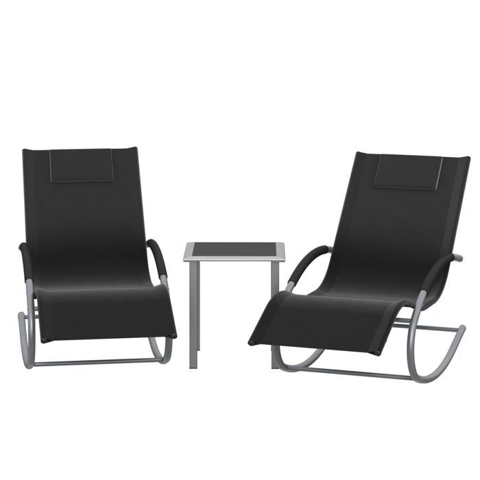 Ensemble de Jardin 3 PCS - Fauteuil à bascule-2 fauteuils de jardin et 1 table d’appoint-Idéal piscine terrasse plage jardinNoir
