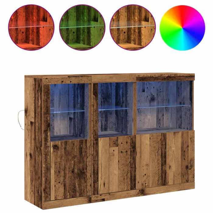 Marron Commode Salon CHIC Buffet bas/Cabinet 1 PC LED Bois ancien 1425x37x100 cm Bois dingénierie N12495