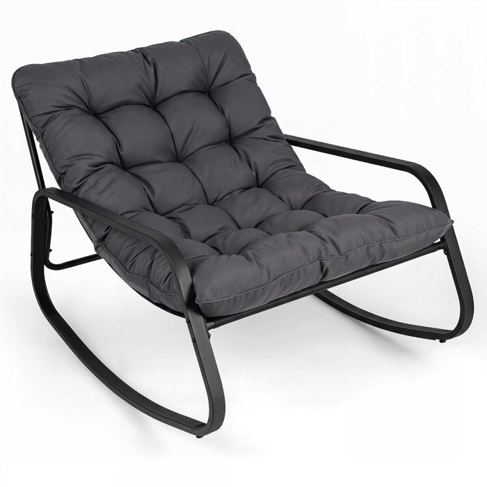 Fauteuil à bascule de jardin avec coussin épais 13 cm structure métal 205 kg siège large pour balcon terrasse