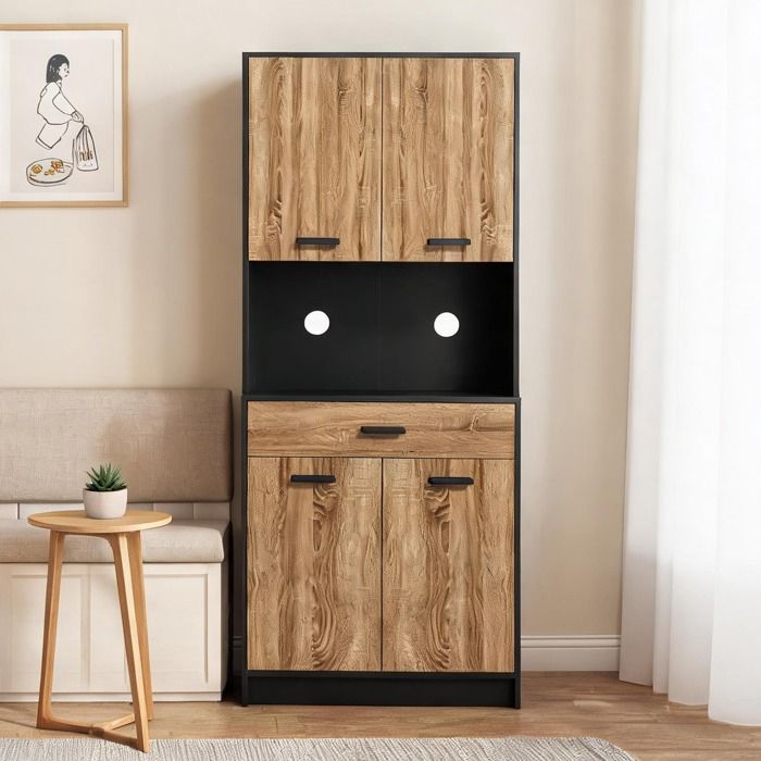 Buffet de cuisine en panneaux de particules 2 placards et 1 tiroir style industriel rangement pour vaisselle et ustensiles