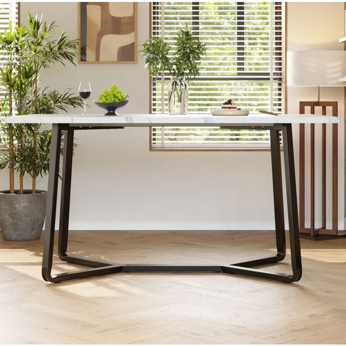 Table à manger rectangulaire AESVAR 4 chaises effet marbre MDF et métal style moderne multicolore