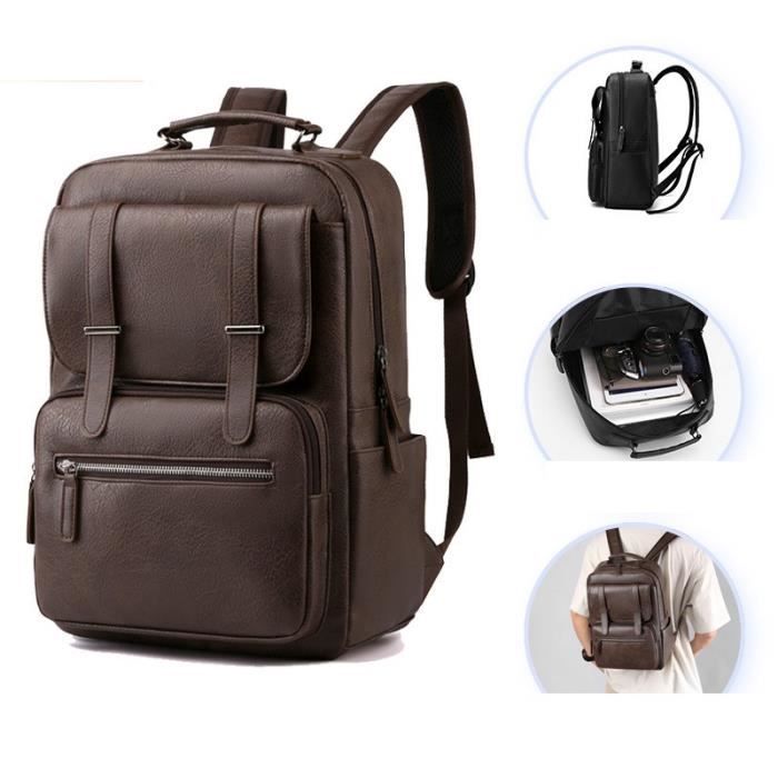 Sac À Dos Femme-Homme Simili Cuir Imperméable Grande Capacité Casual 28 X  40 X 18 Cm Couleur Unie-Marron Marron - Cdiscount Bagagerie - Maroquinerie