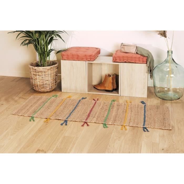 Tapis - Jute et laine - Lignes colorées - 50x150 cm - Intérieur