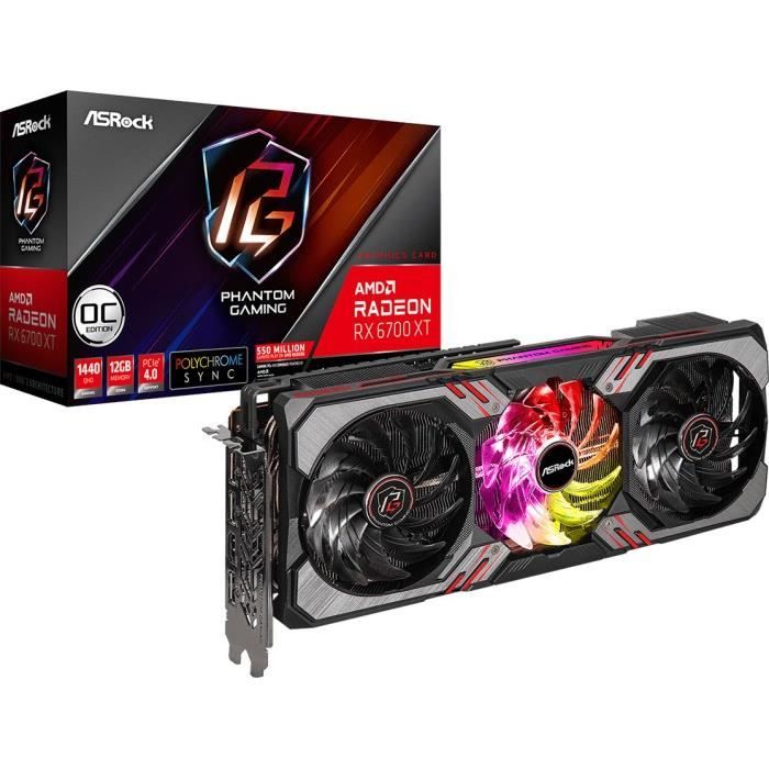 ASROCK Carte Graphique  Phantom Gaming AMD Radeon RX 6700 XT 12Go GDDR6 2457MHz PCI Express x16 Noir 
