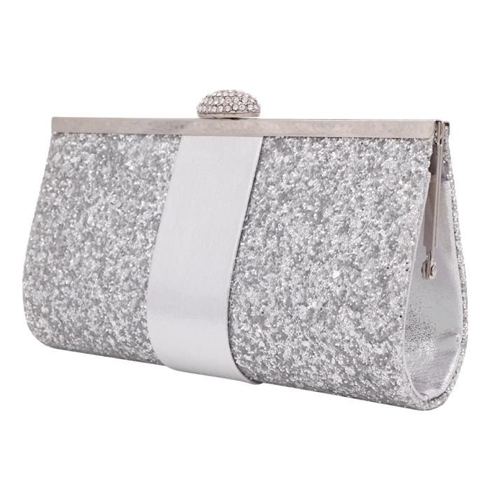 Brillant Paillettes Argent Mariage Femmes Soirée Pochette Sac à Main Brillant Paillettes Argent Mariage Femmes Soirée Pochette Sac à Main