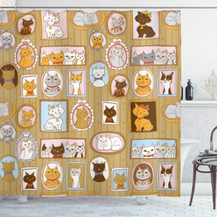 Rideau De Douche Chat Et Souris - Motif Cartoon - 175x180 Cm - Polyester