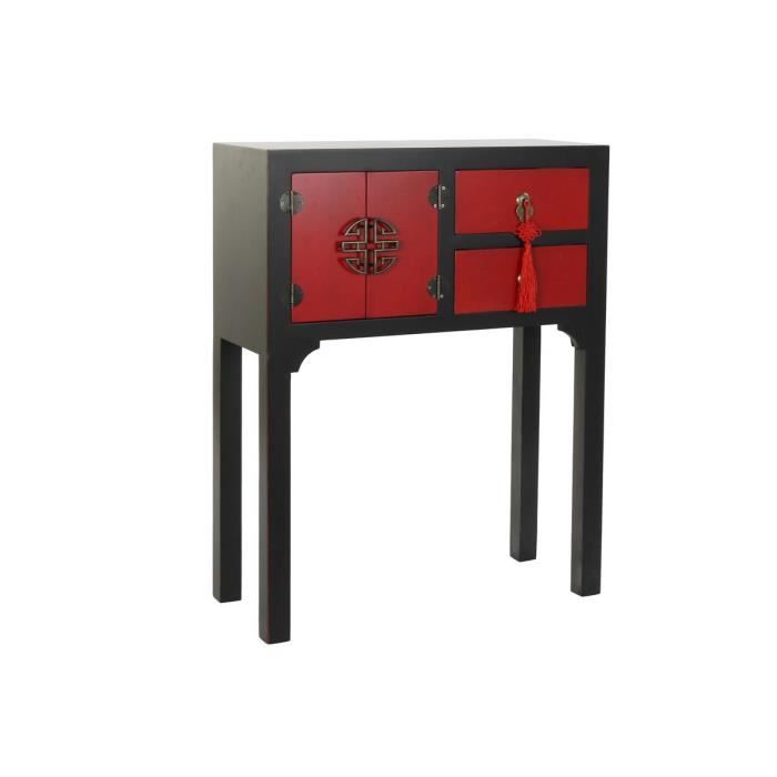 console style oriental noir, rouge mdf, sapin 63 cm