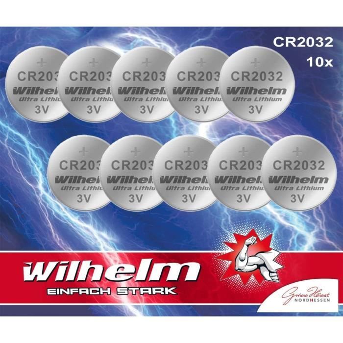 Piles Alcaline - 10 Bouton Wilhelm Pile Cr 2032 Batterie Lithium