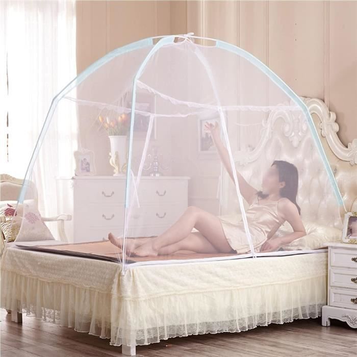 Moustiquaire De Lit Pliable – Pop-up Double Porte – Portable – Bleu – 190x100x100 Cm