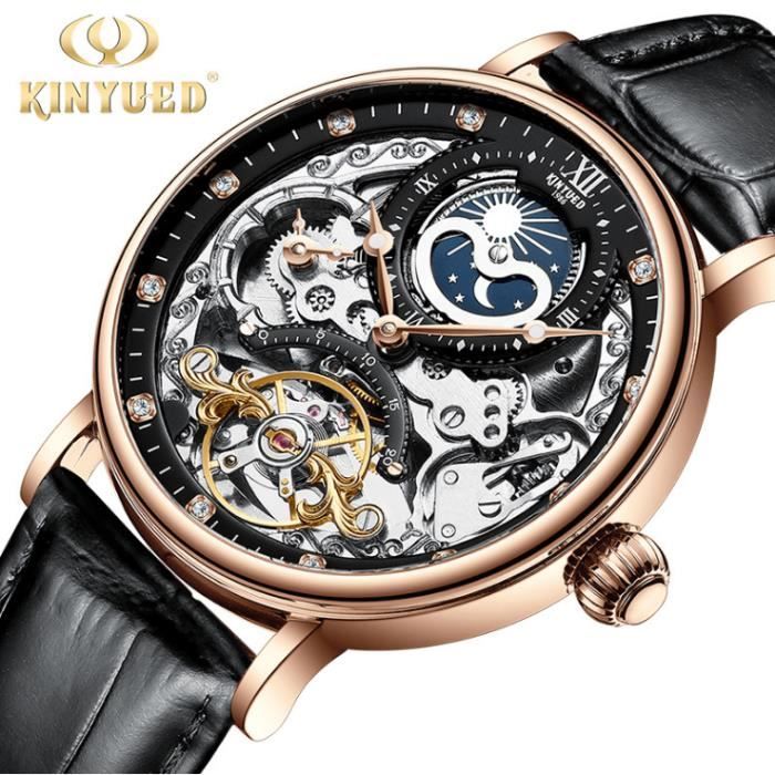 KINYUED Montre Homme Automatique Militaire Cuir Lumineux