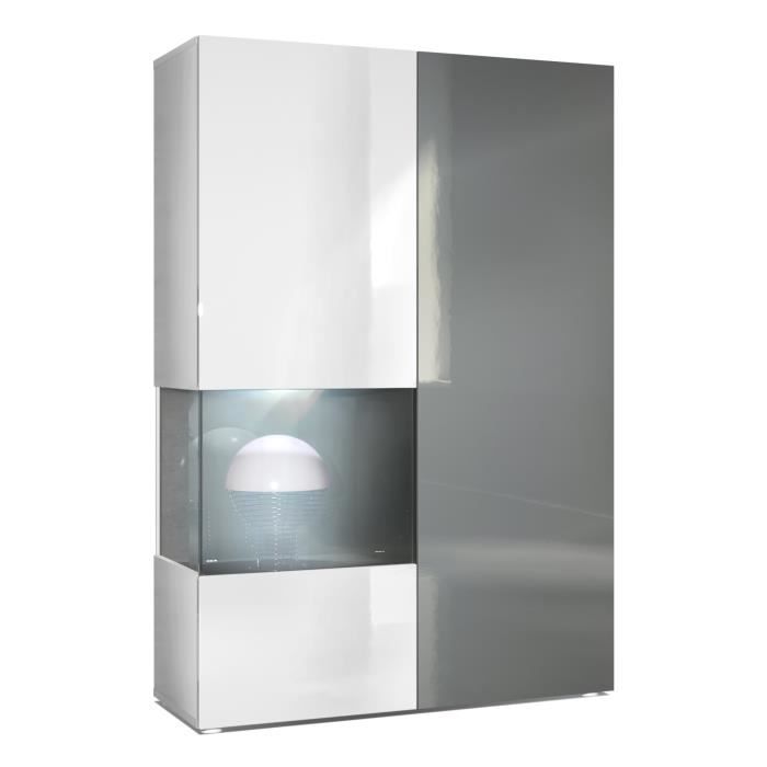 Vladon Vitrine Morena Corps en Blanc mat- insert en Gris haute brillance avec LED Vladon Vitrine Morena Corps en Blanc mat- insert en Gris haute brillance avec LED