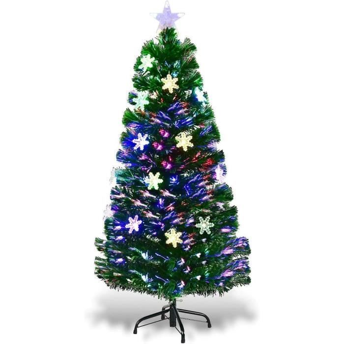 COSTWAY Sapin de Noël Artificiel Lumineux LED 120CM Fibre Optique