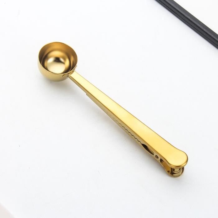 (Gold)Cuillère à café multifonction 2 en 1 en acier inoxydable, cuillère à mesurer à café