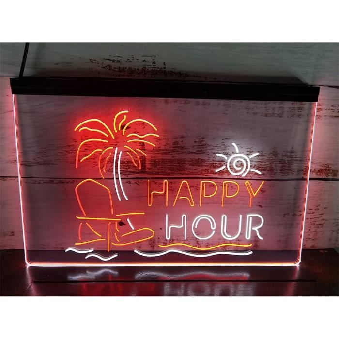 Neon Lights Signs Happy Hour Led Neon Sign, Plug Powered Dual Color