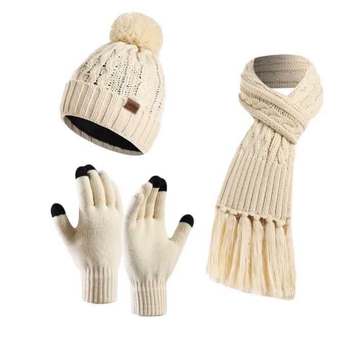 Tuib Sua Ensemble Gant Bonnet Echarpe Femme, Echarpe Oversize à Franges,  Gants et Bonnet à Pompon Homme - Beige - Cdiscount Prêt-à-Porter