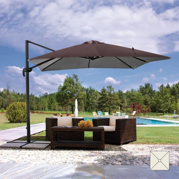 Parasol de jardin avec bras réglable en aluminium avec mât décentralisé 3x3m Paradise Brown, Styles: sans volant