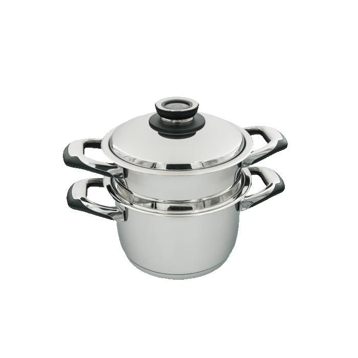 ECOVITAM Cuiseur vapeur 3,8L Inox 18/10 Diam&egrave;tre 20cm Sans PFAS Tous feux dont induction Thermom&egrave;tre int&eacute;gr&eacute; Fabriqu&eacute; en Italie 
