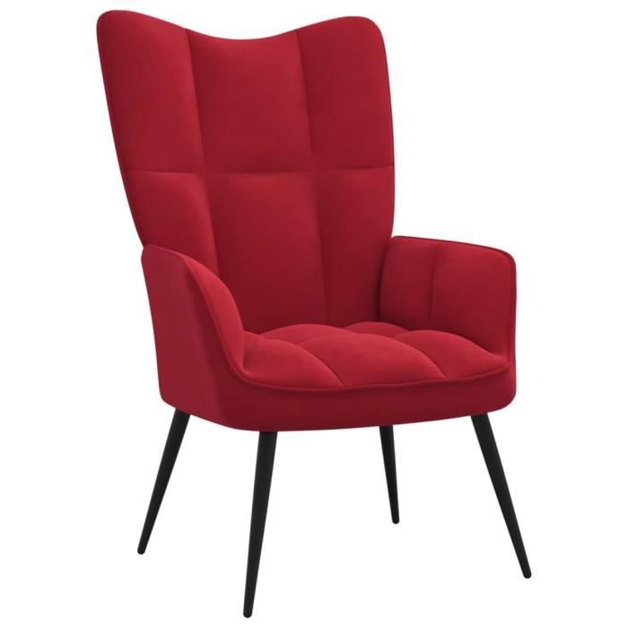 Fauteuil de relaxation - JILL - Chaise Salon - Rouge bordeaux Velours - 61x70x965cm FR9111