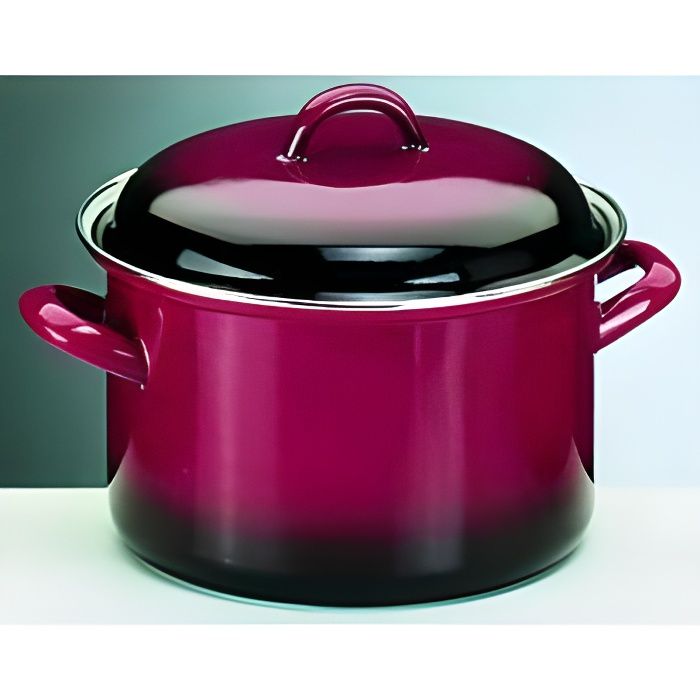 IBILI - Marmite droite avec couvercle Volcan, 20 cm, Acier émaillé, Compatible avec l’induction