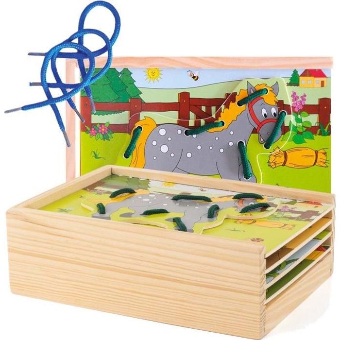 Miniland 45304 – Kit Lacer Animaux Éducatif, 10 Silhouettes + Lacets Pour Apprendre à Lacer