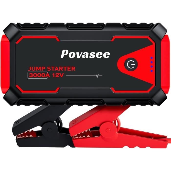 Booster Batterie Voiture Povasee 3000A - Démarrage 12V Pour Véhicules Jusqu'à 10L Essence/8L Diesel - USB Et LED