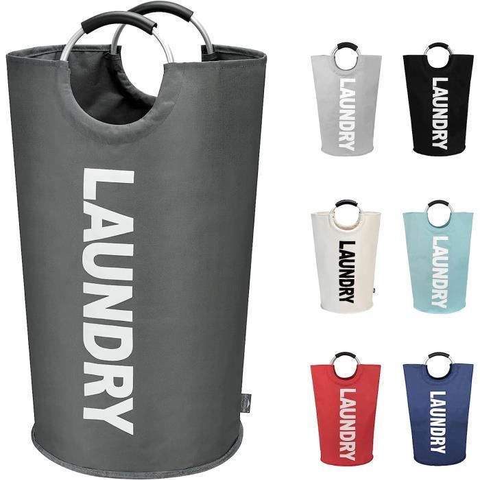 Paniers à linge pliable, 90L Panier à Linge avec poignée, Sac à Linge en Tissu Oxford, Panier Linge Sale Bac Linge Sale- Gris foncé
