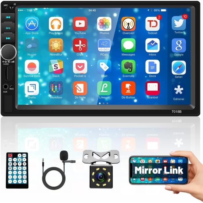 Autoradio 2 Din Bluetooth 7 Pollici Touchscreen - Con Mirror Link, FM, USB, AUX, Telecamera Posteriore E Comandi Al Volante